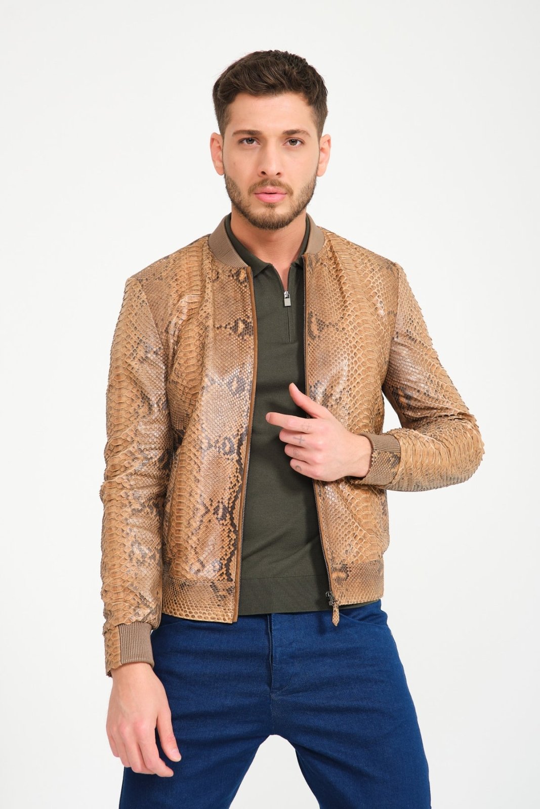 Brown Python Leather Jacket - ADAMO