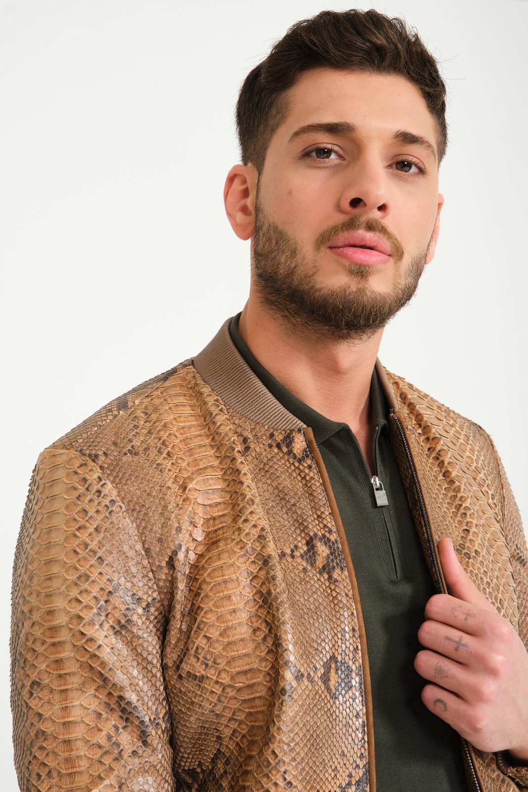 Brown Python Leather Jacket - ADAMO