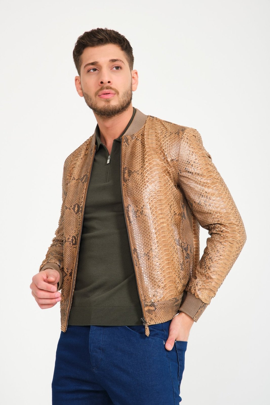 Brown Python Leather Jacket - ADAMO