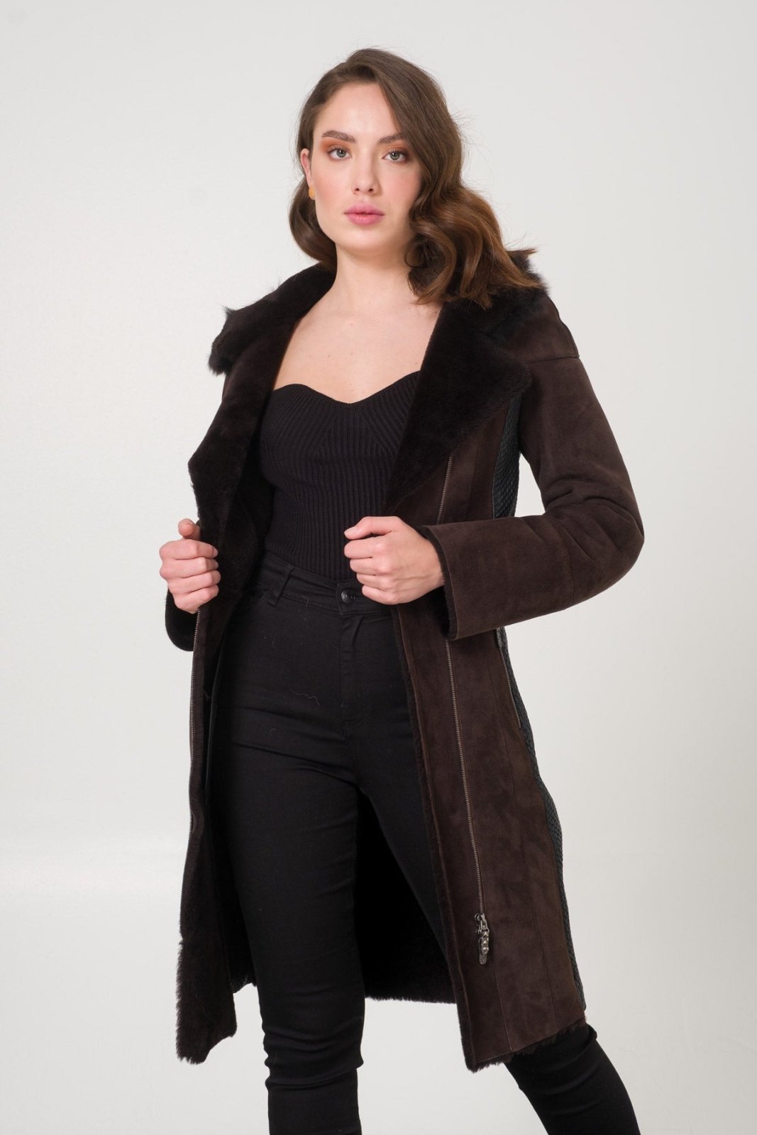 Brown Shearling Coat - ADAMO