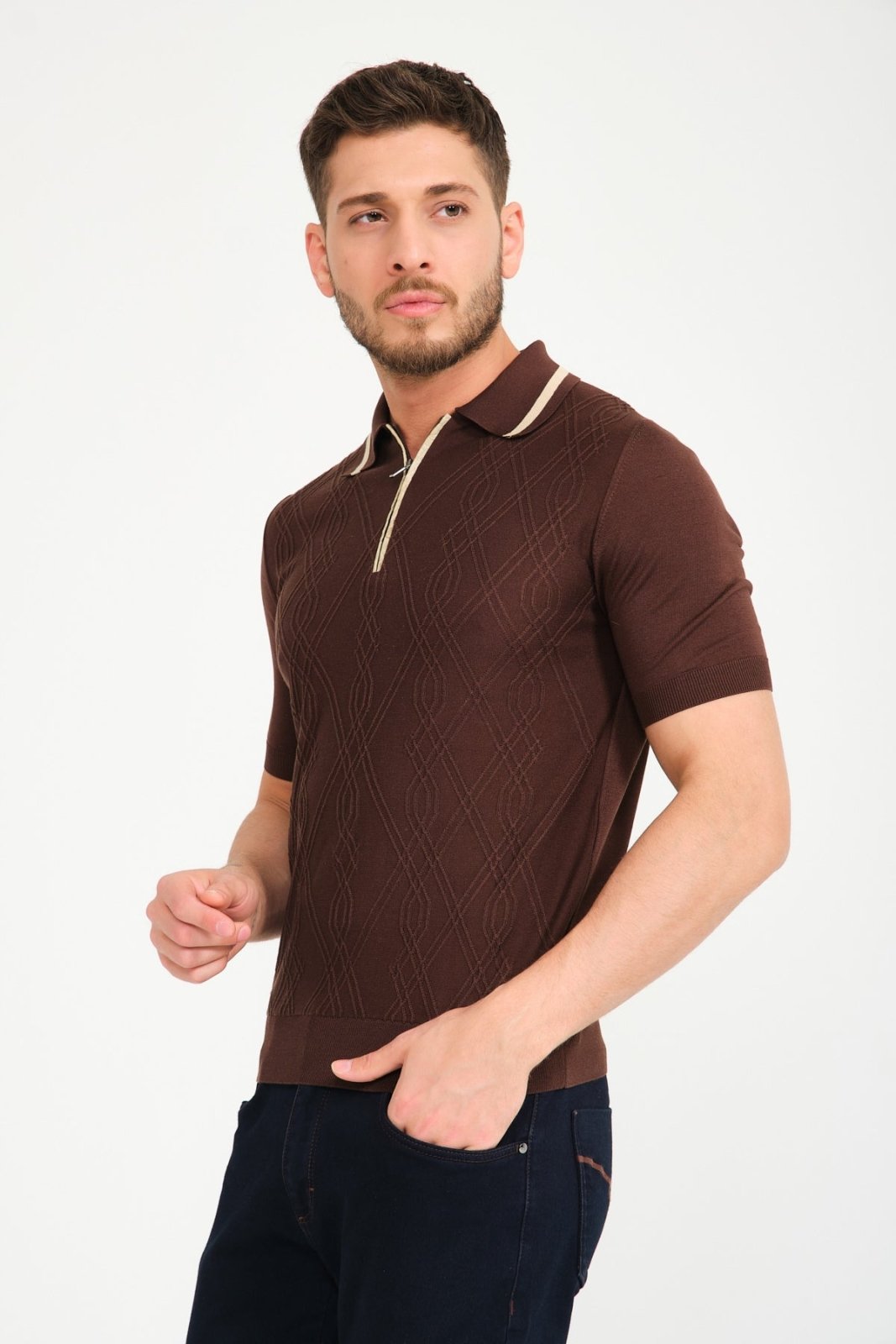 Brown Silk Polo Shirt - ADAMO