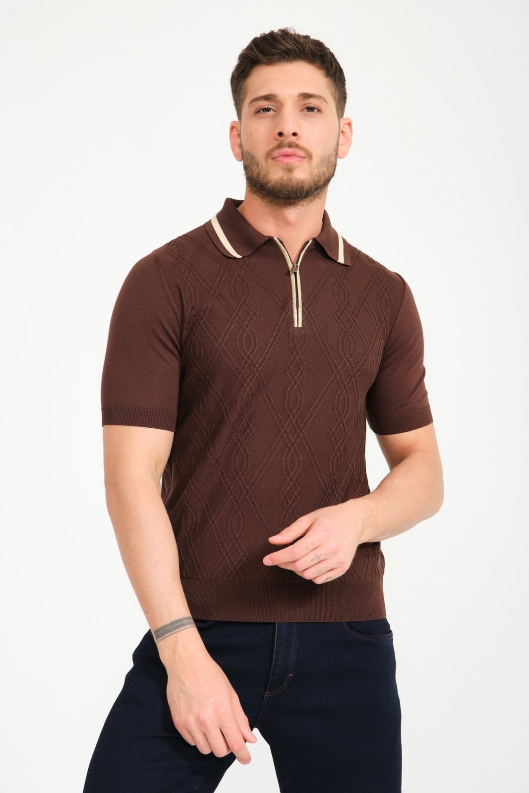 Brown Silk Polo Shirt - ADAMO