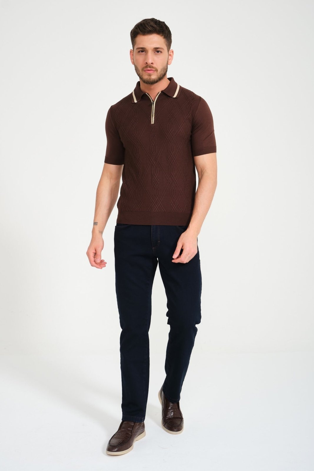 Brown Silk Polo Shirt - ADAMO