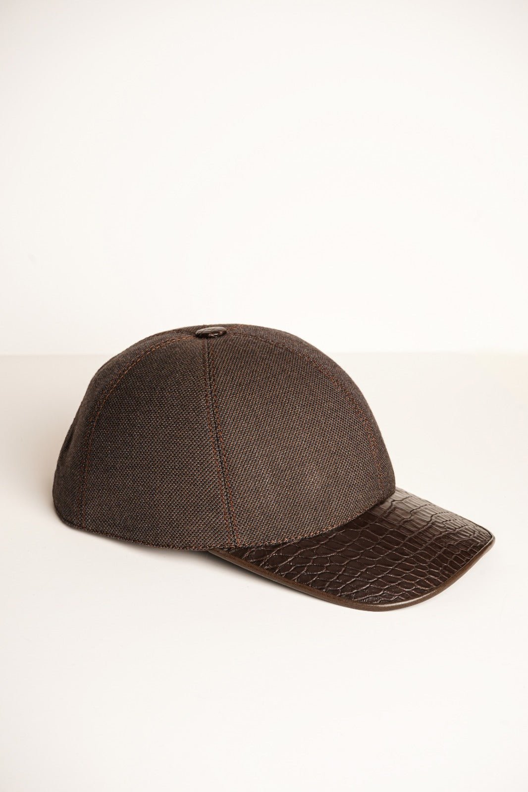 Brown Textile & Crocodile Leather Cap - ADAMO