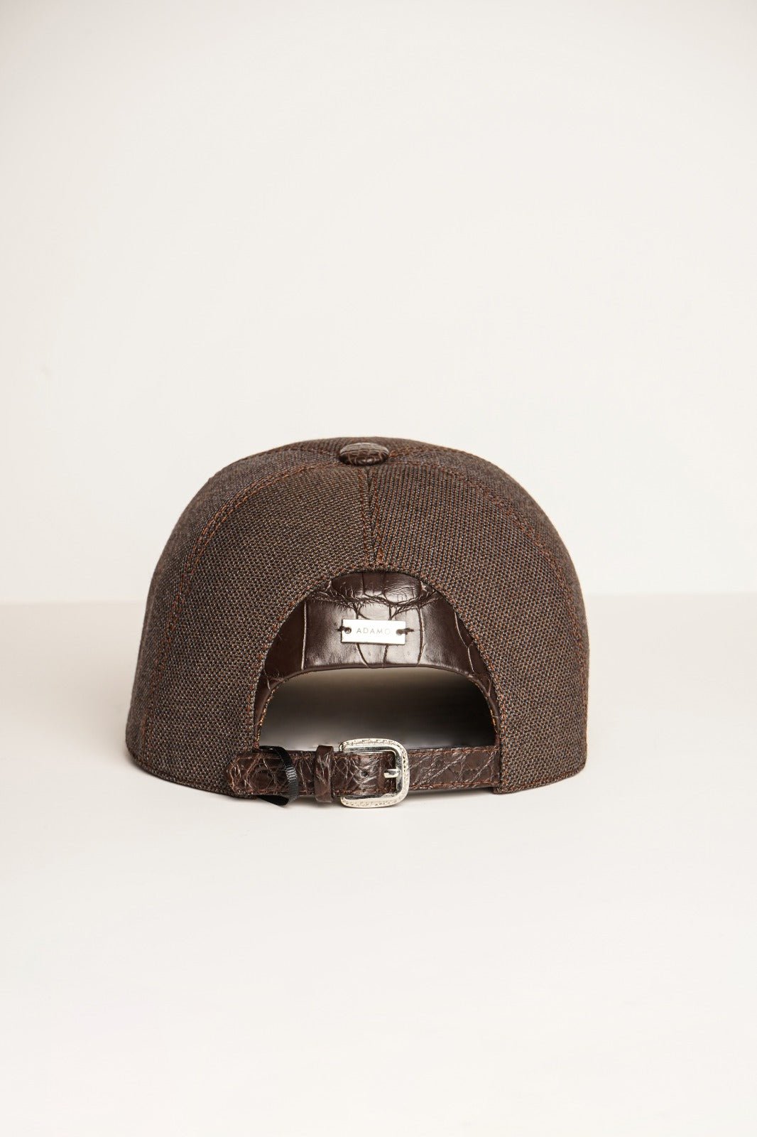 Brown Textile & Crocodile Leather Cap - ADAMO