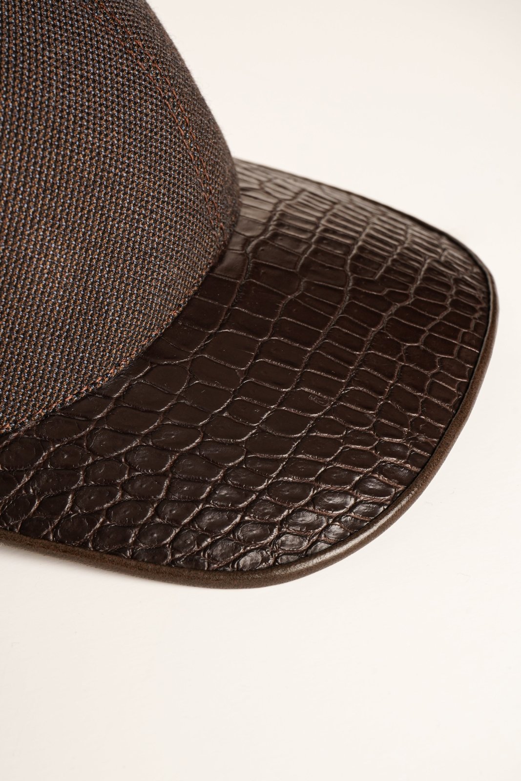 Brown Textile & Crocodile Leather Cap - ADAMO