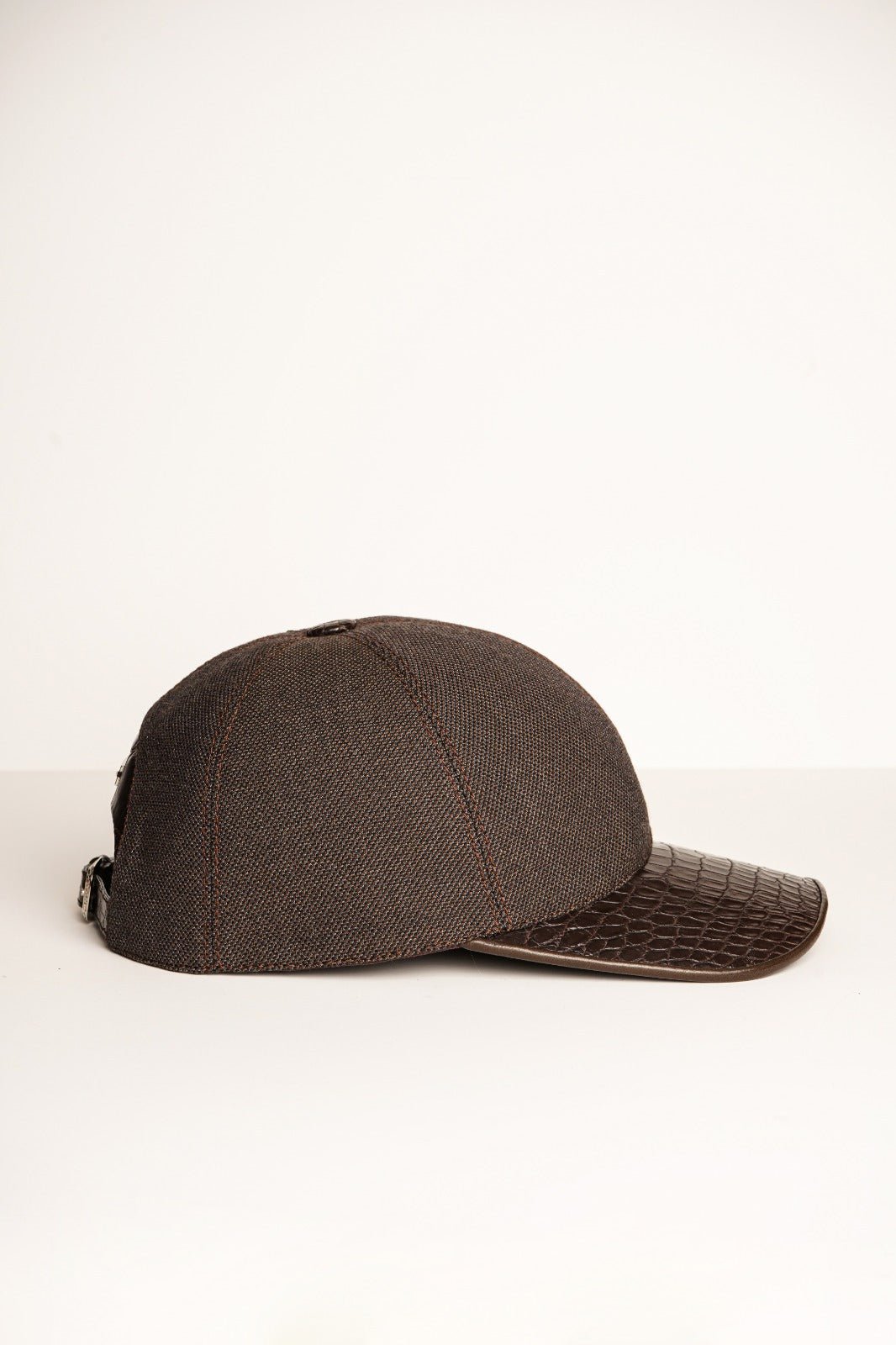 Brown Textile & Crocodile Leather Cap - ADAMO