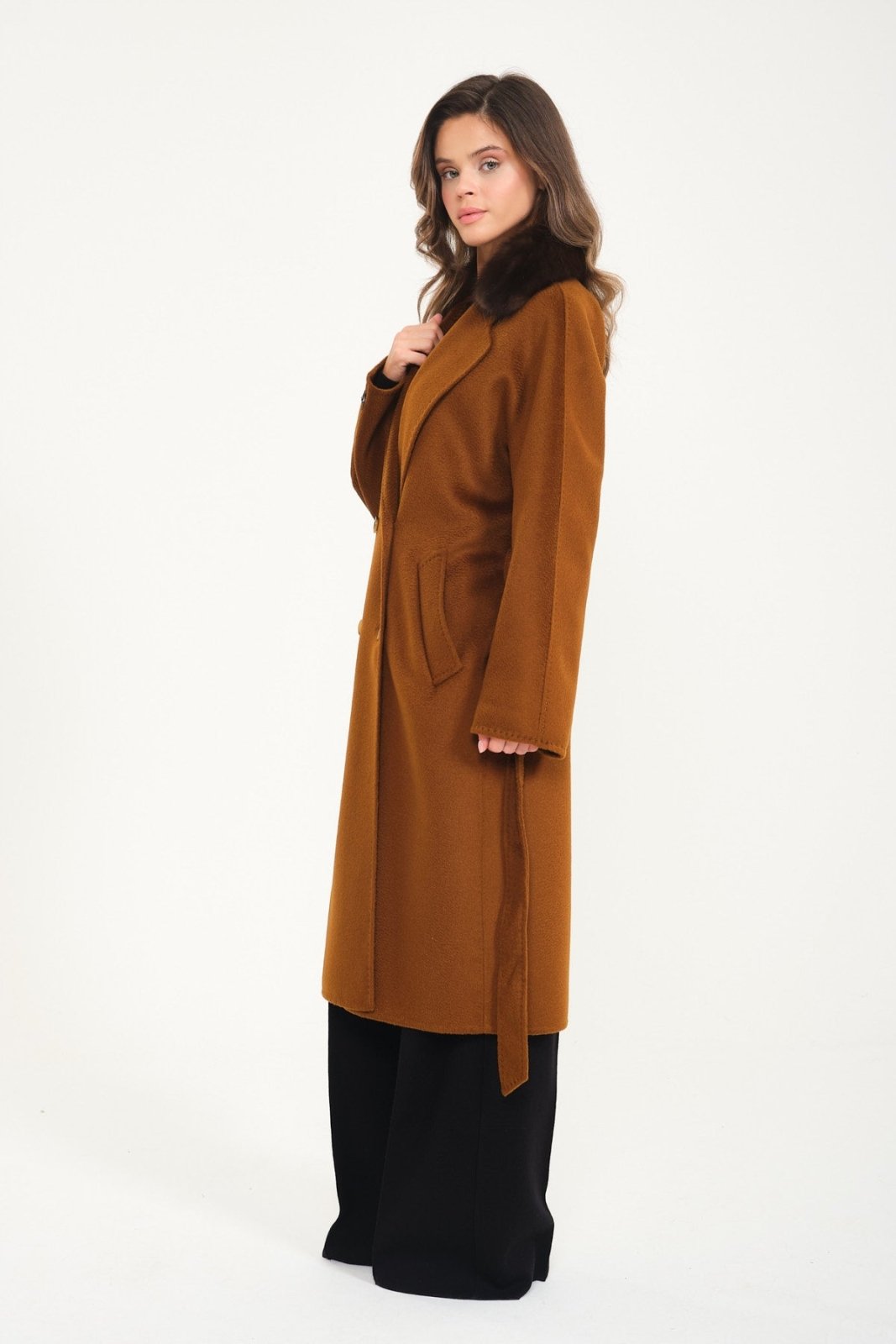 Brown Wool Long Coat - ADAMO