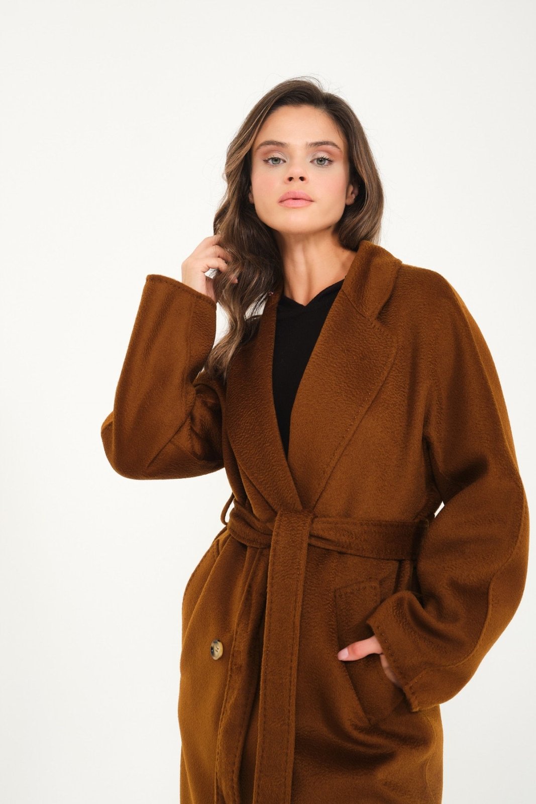 Brown Wool Long Coat - ADAMO