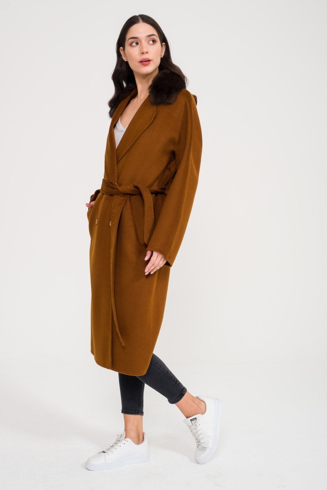 Brown Wool Long Coat - ADAMO