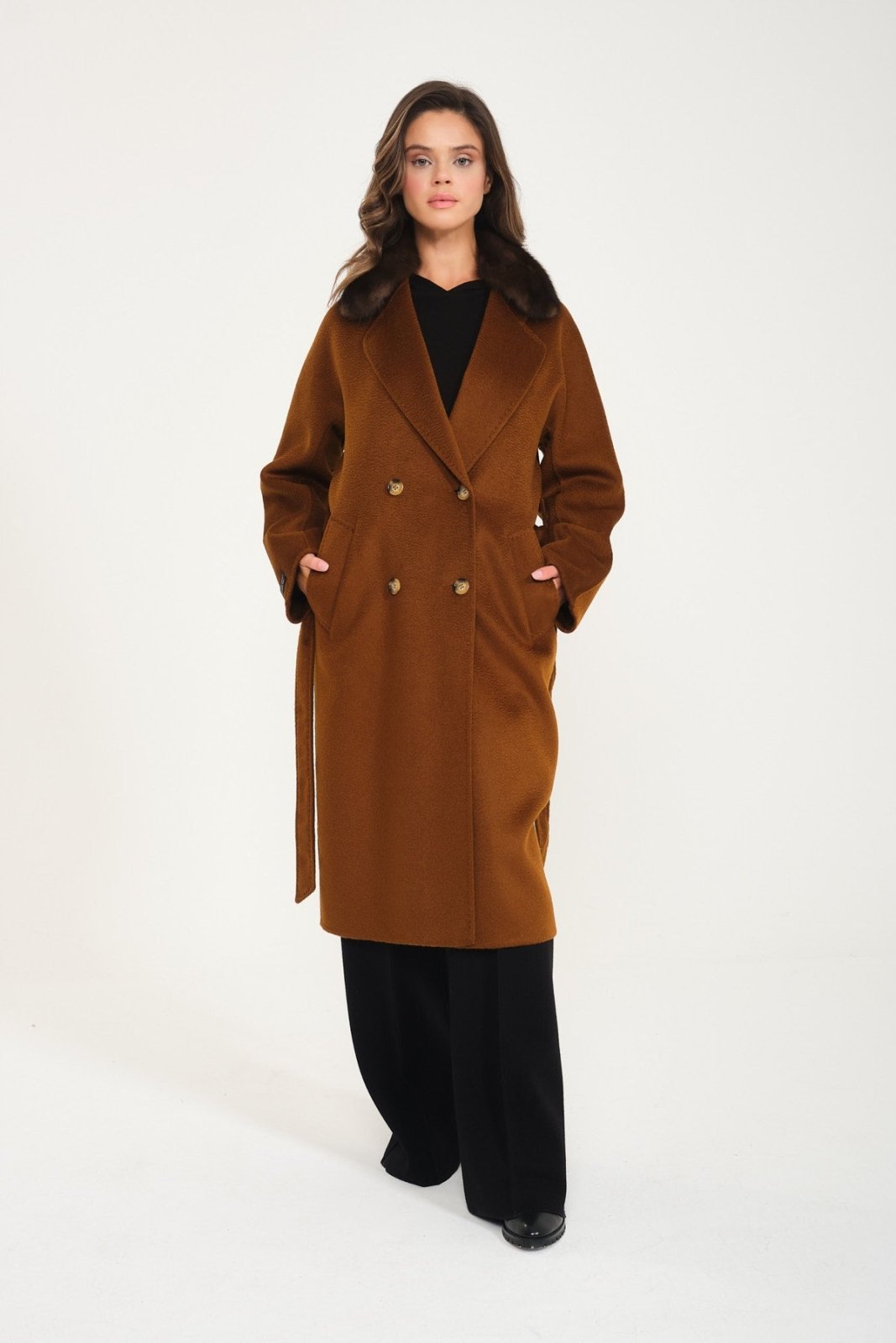 Brown Wool Long Coat - ADAMO