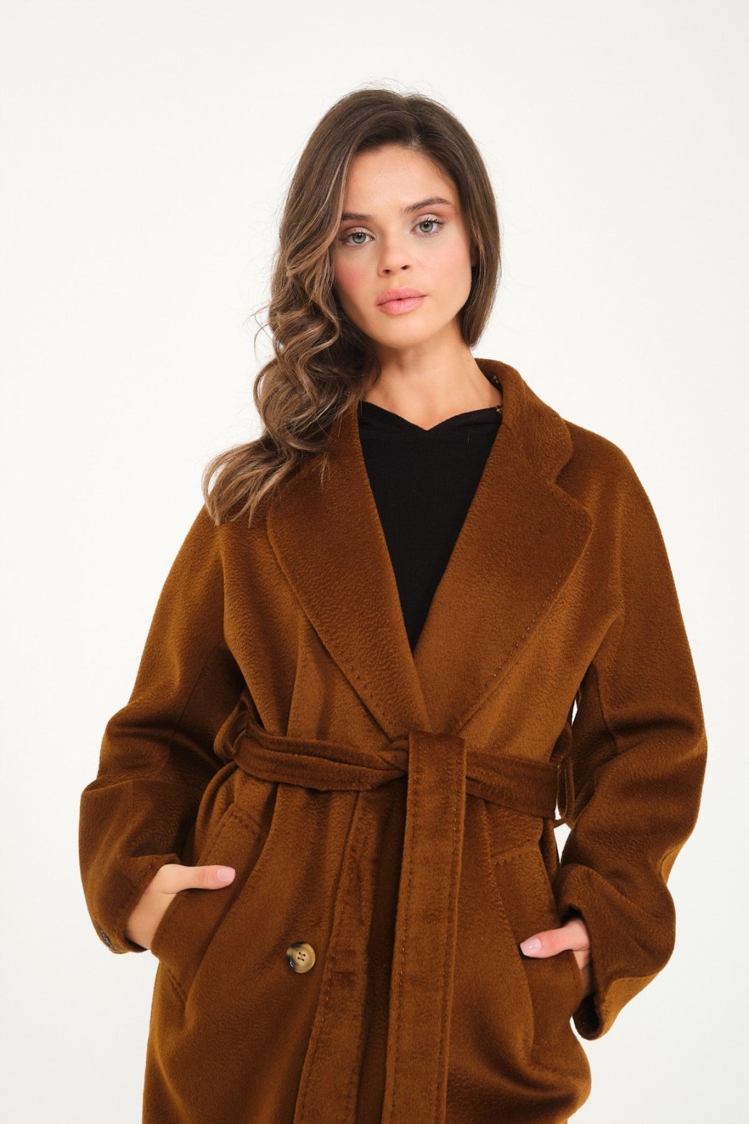 Brown Wool Long Coat - ADAMO