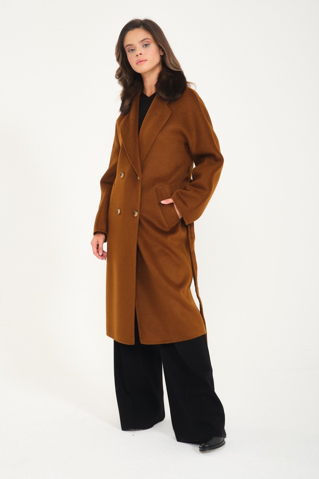 Brown Wool Long Coat - ADAMO