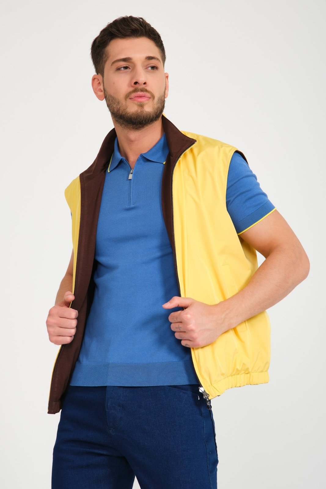 Brown / Yellow Double Face Waterproof Vest - ADAMO