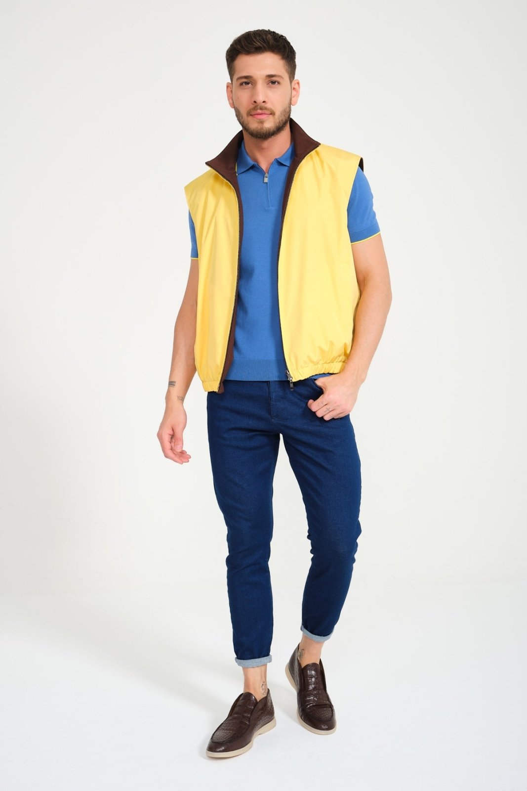 Brown / Yellow Double Face Waterproof Vest - ADAMO