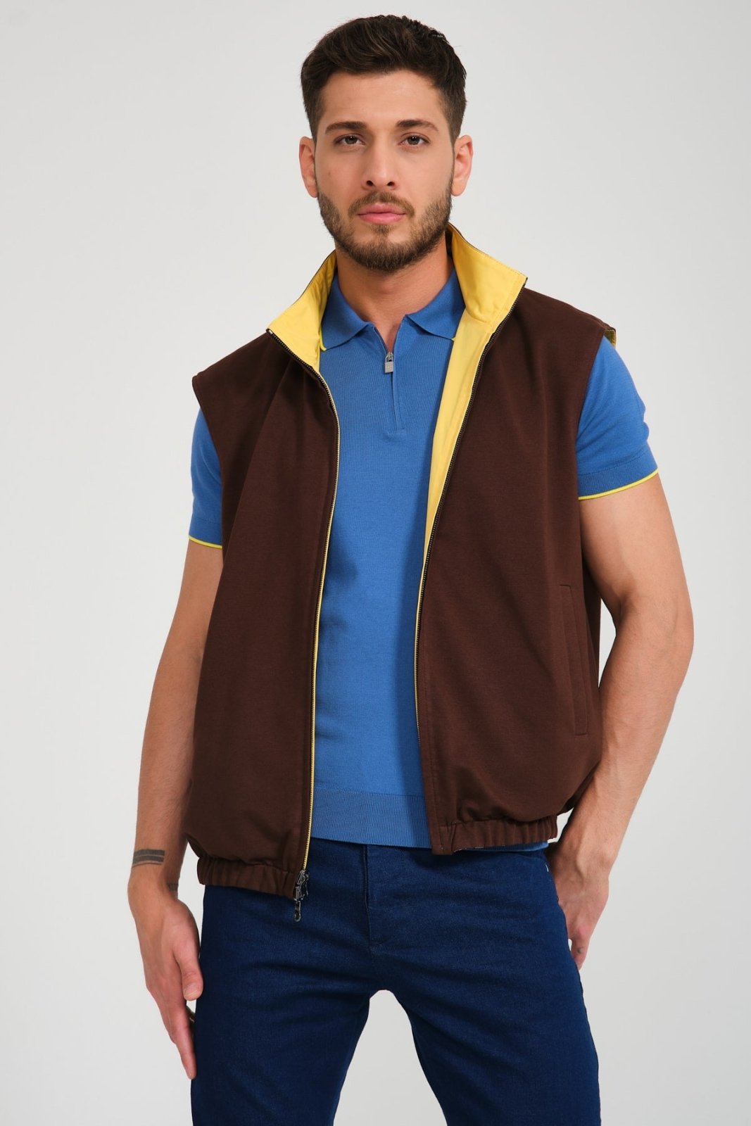 Brown / Yellow Double Face Waterproof Vest - ADAMO