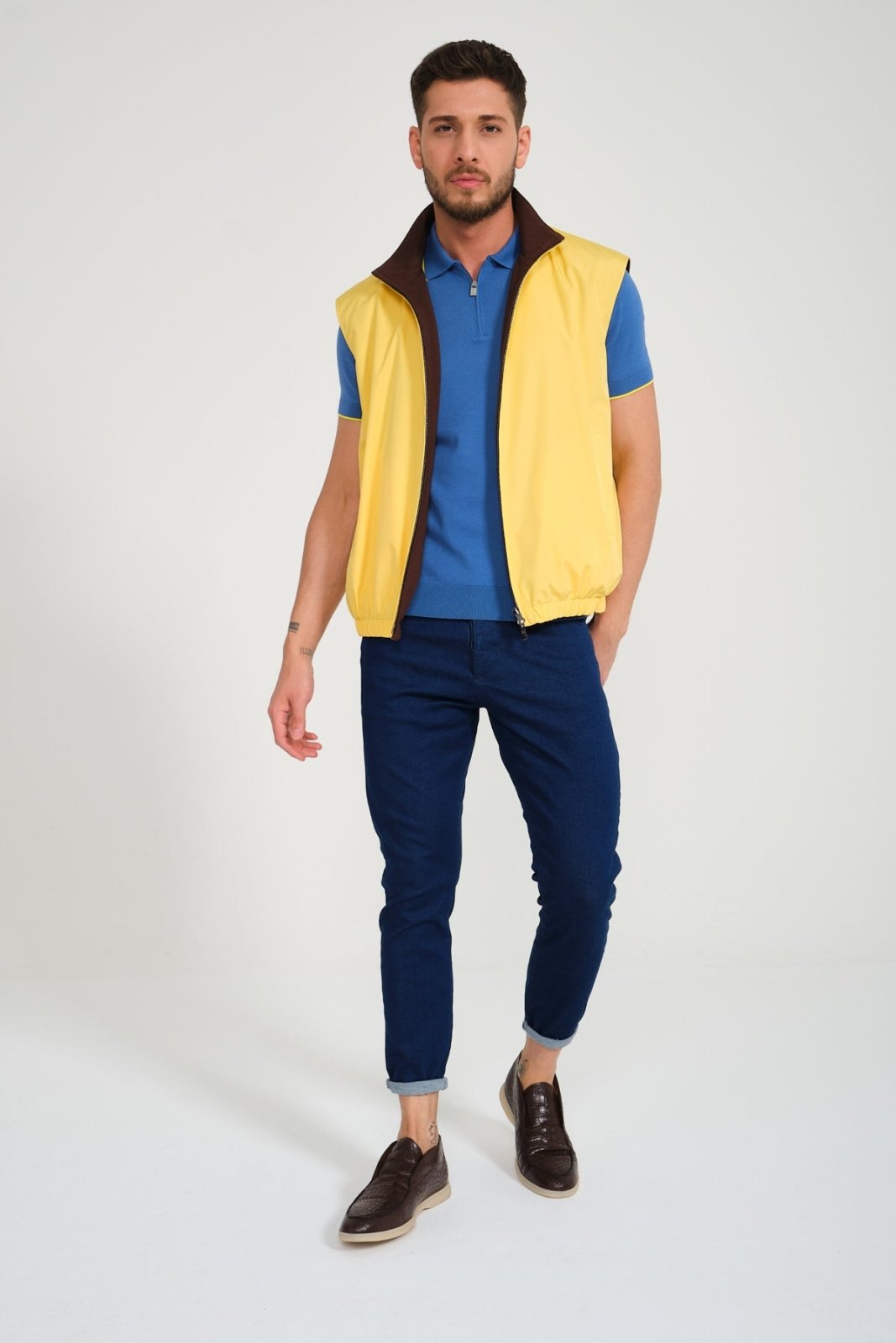 Brown / Yellow Double Face Waterproof Vest - ADAMO