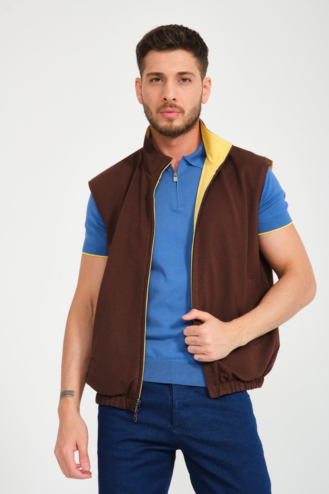 Brown / Yellow Double Face Waterproof Vest - ADAMO