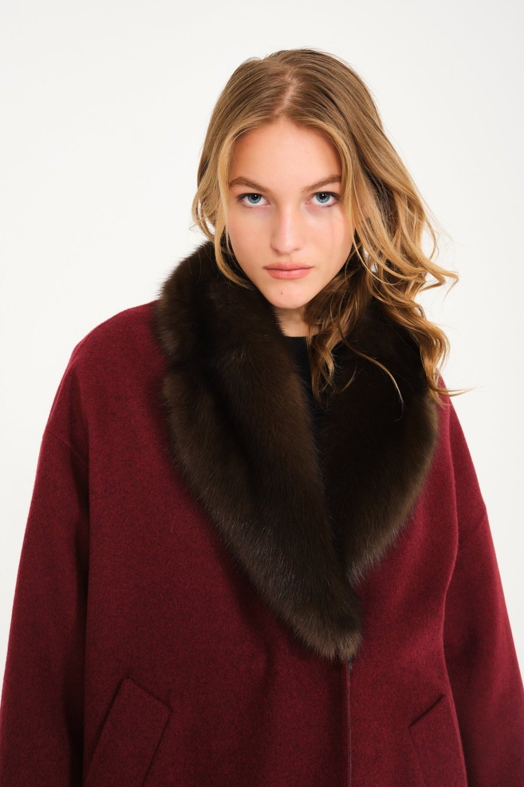 Burgundy Cashmere Long Coat - ADAMO