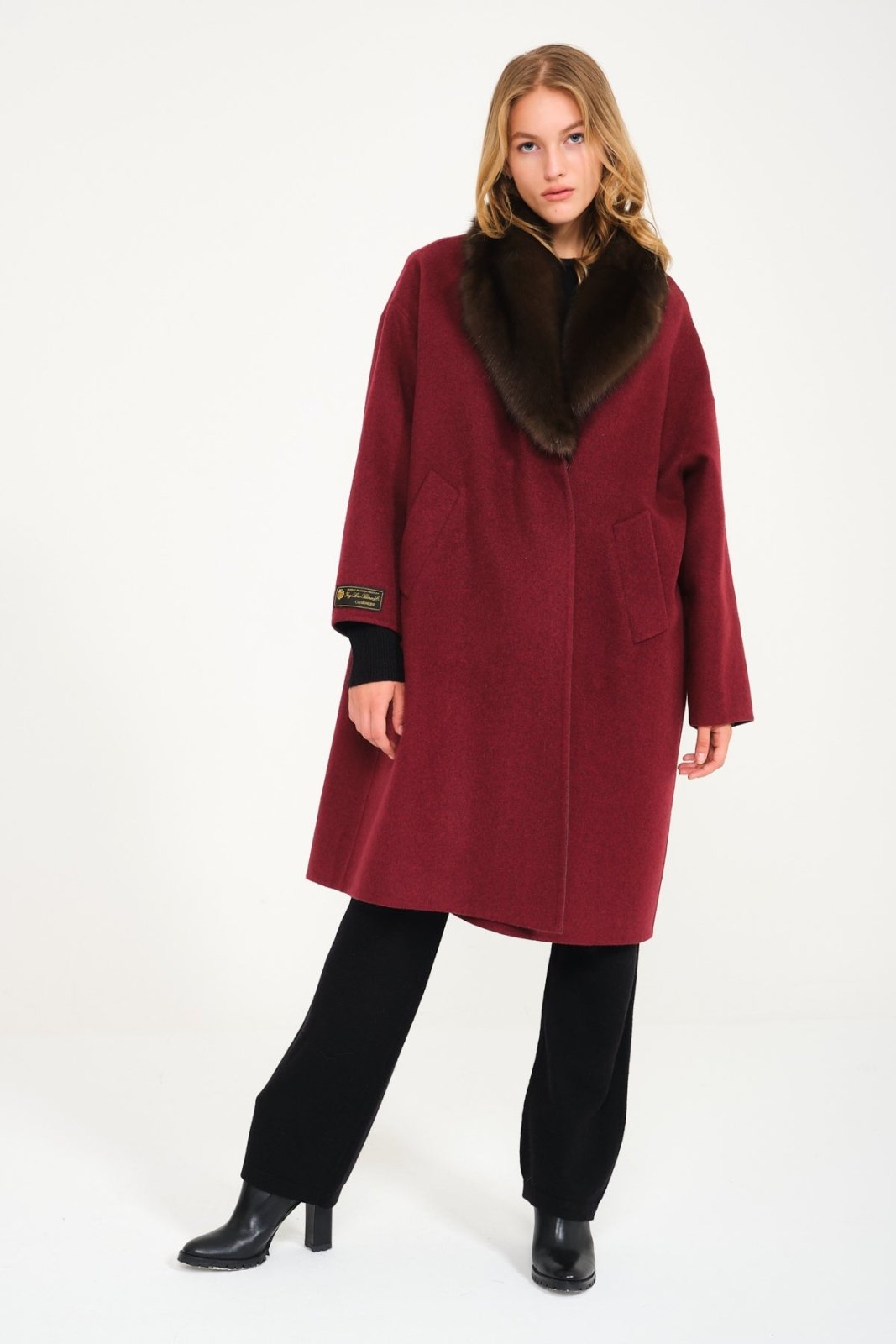 Burgundy Cashmere Long Coat - ADAMO