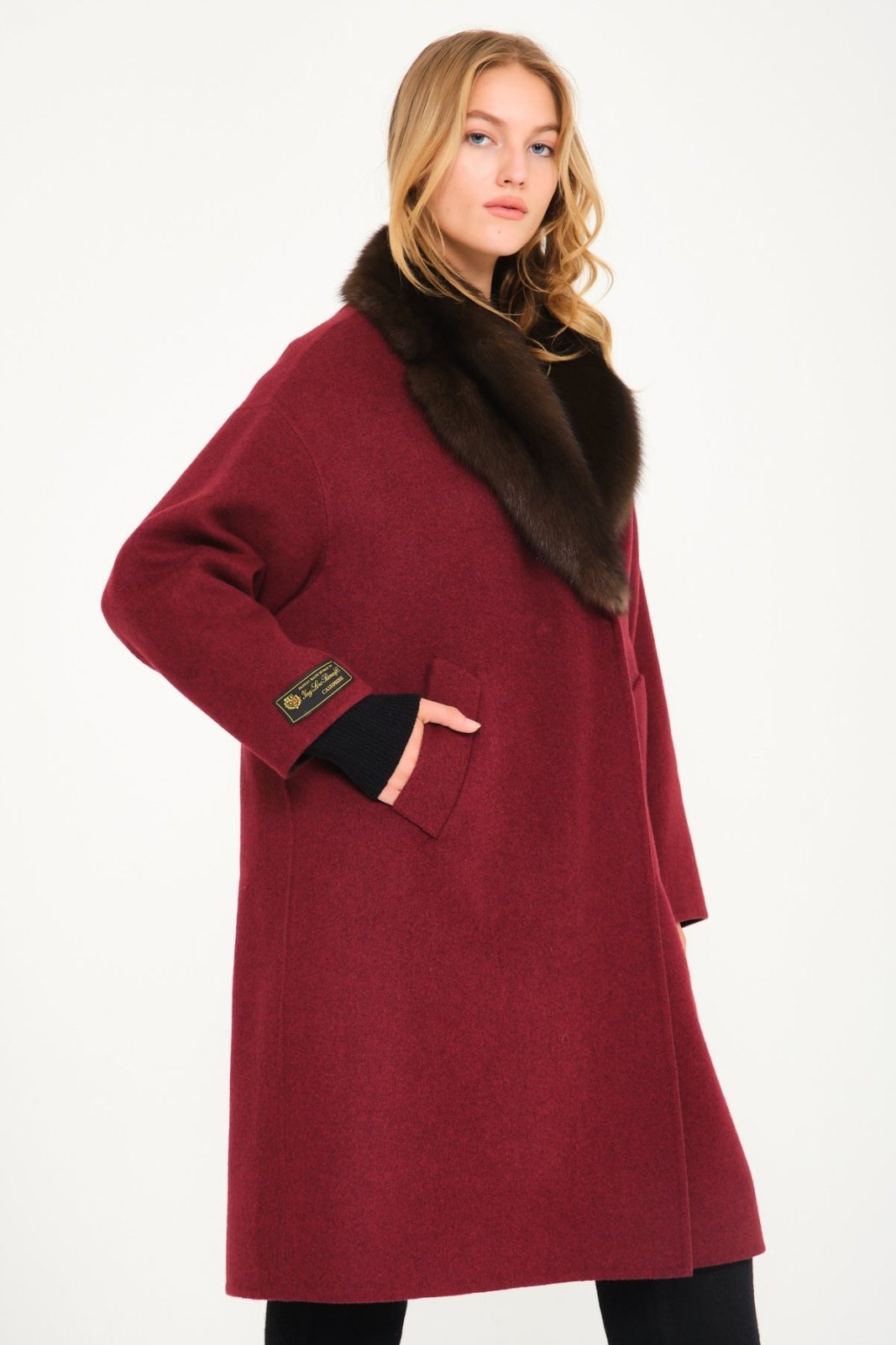 Burgundy Cashmere Long Coat - ADAMO