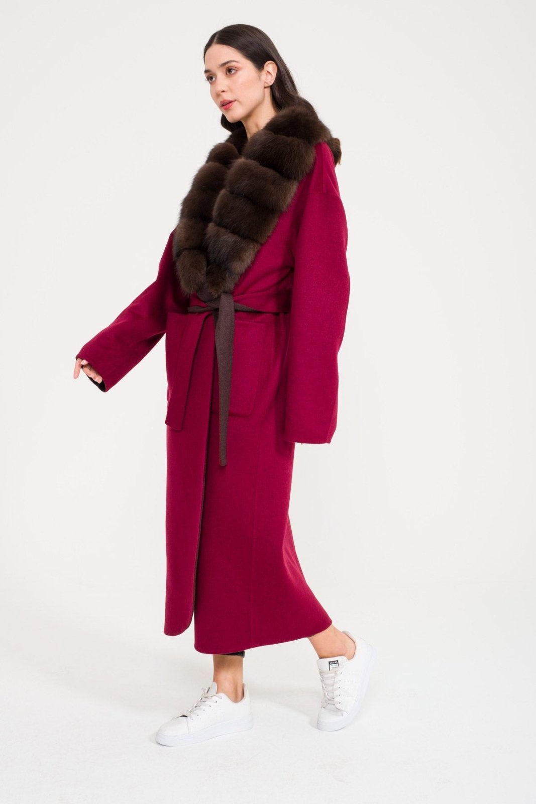 Burgundy Cashmere - Wool Long Coat - ADAMO