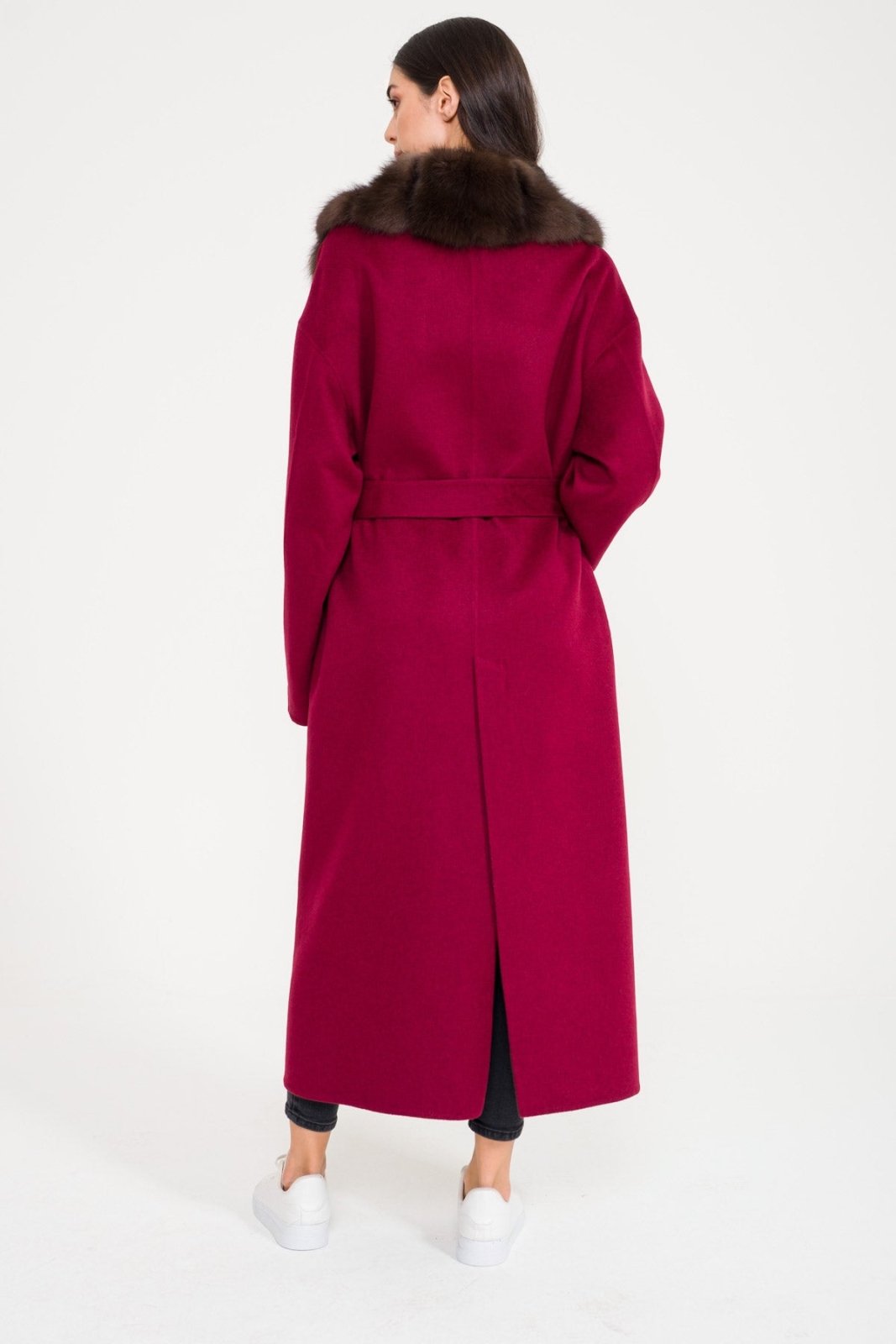 Burgundy Cashmere - Wool Long Coat - ADAMO