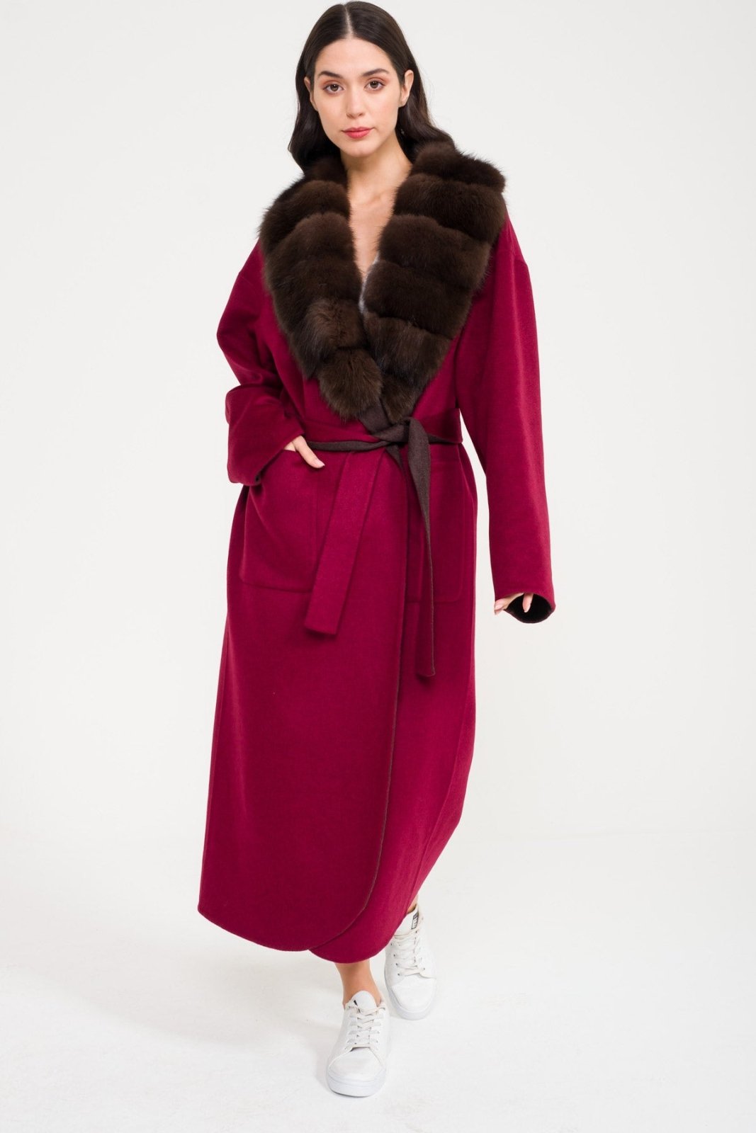 Burgundy Cashmere - Wool Long Coat - ADAMO