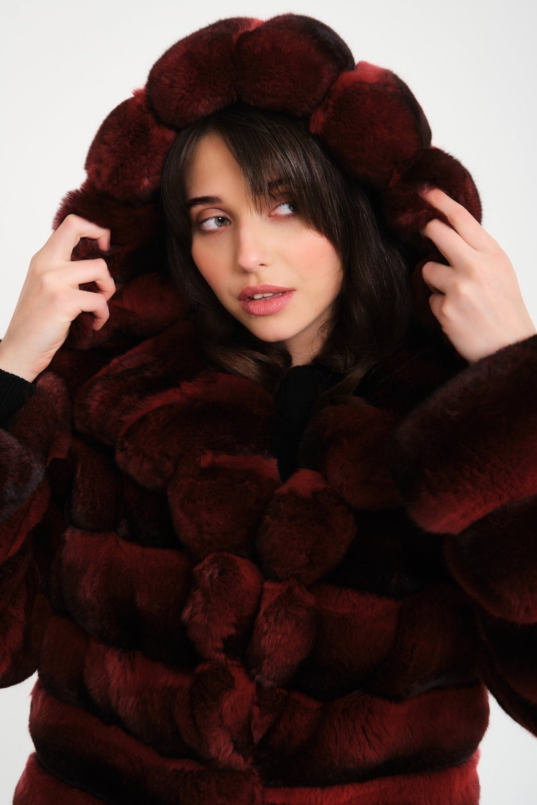 Burgundy Chinchilla Fur 3 in 1 Coat - ADAMO