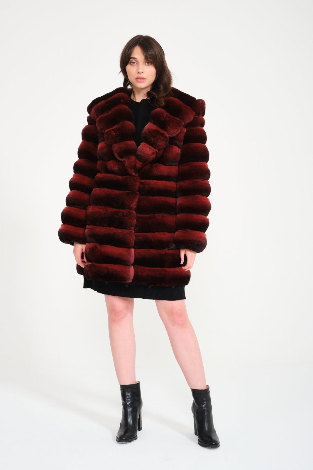 Burgundy Chinchilla Fur 3 in 1 Coat - ADAMO