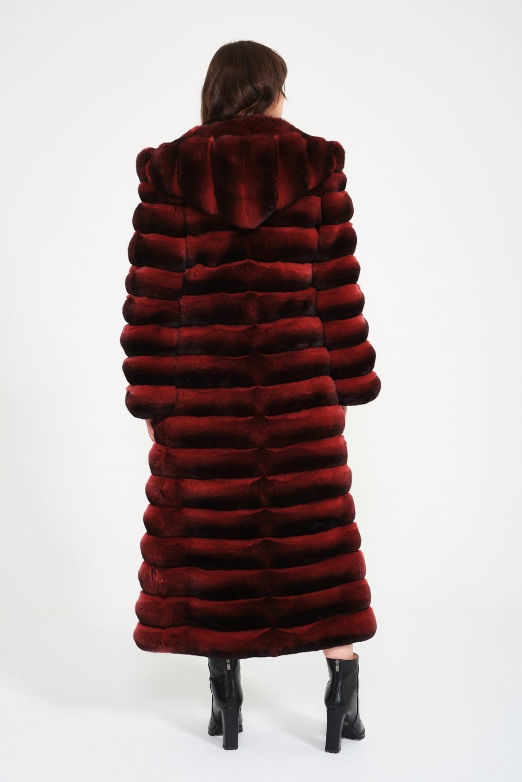 Burgundy Chinchilla Fur 3 in 1 Coat - ADAMO