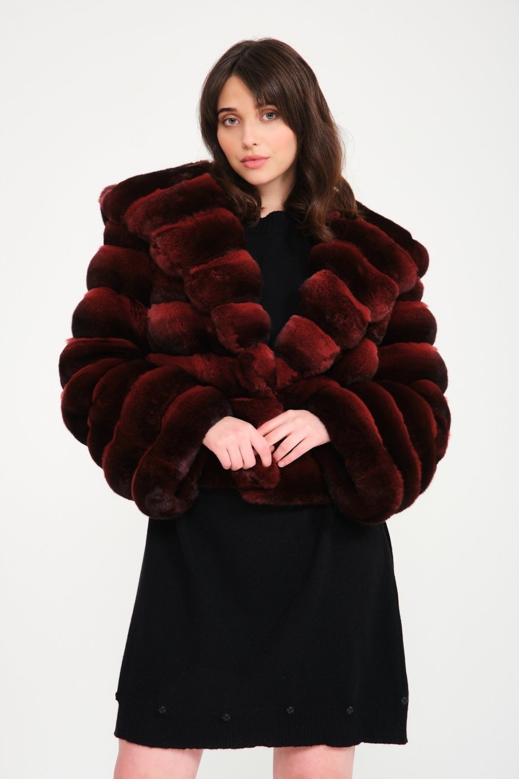 Burgundy Chinchilla Fur 3 in 1 Coat - ADAMO