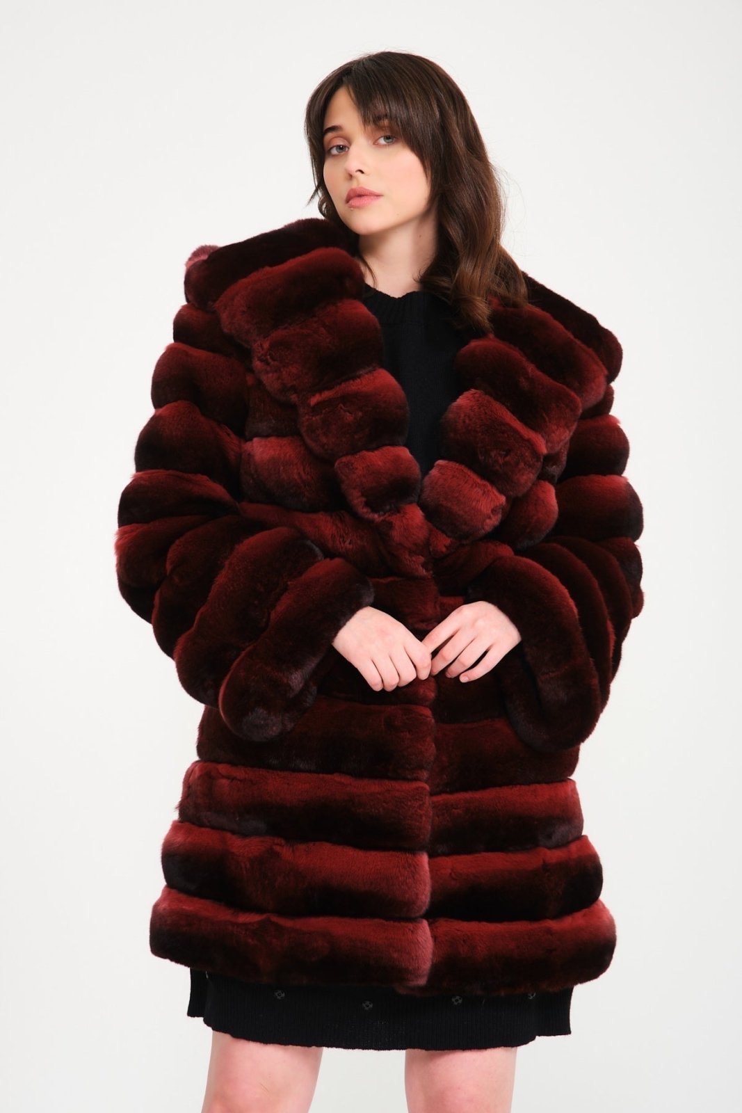 Burgundy Chinchilla Fur 3 in 1 Coat - ADAMO