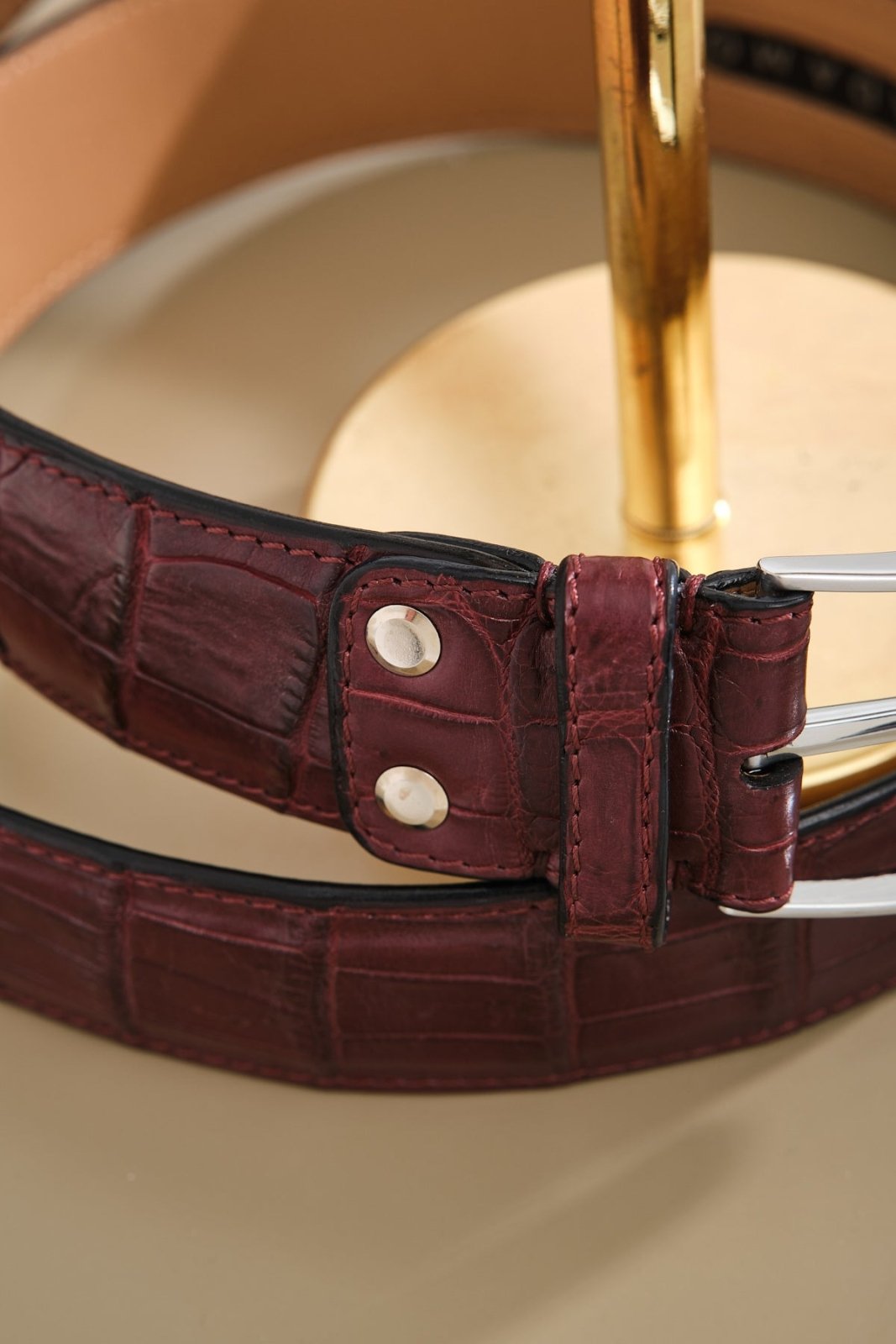 Burgundy Crocodile Leather belt - ADAMO