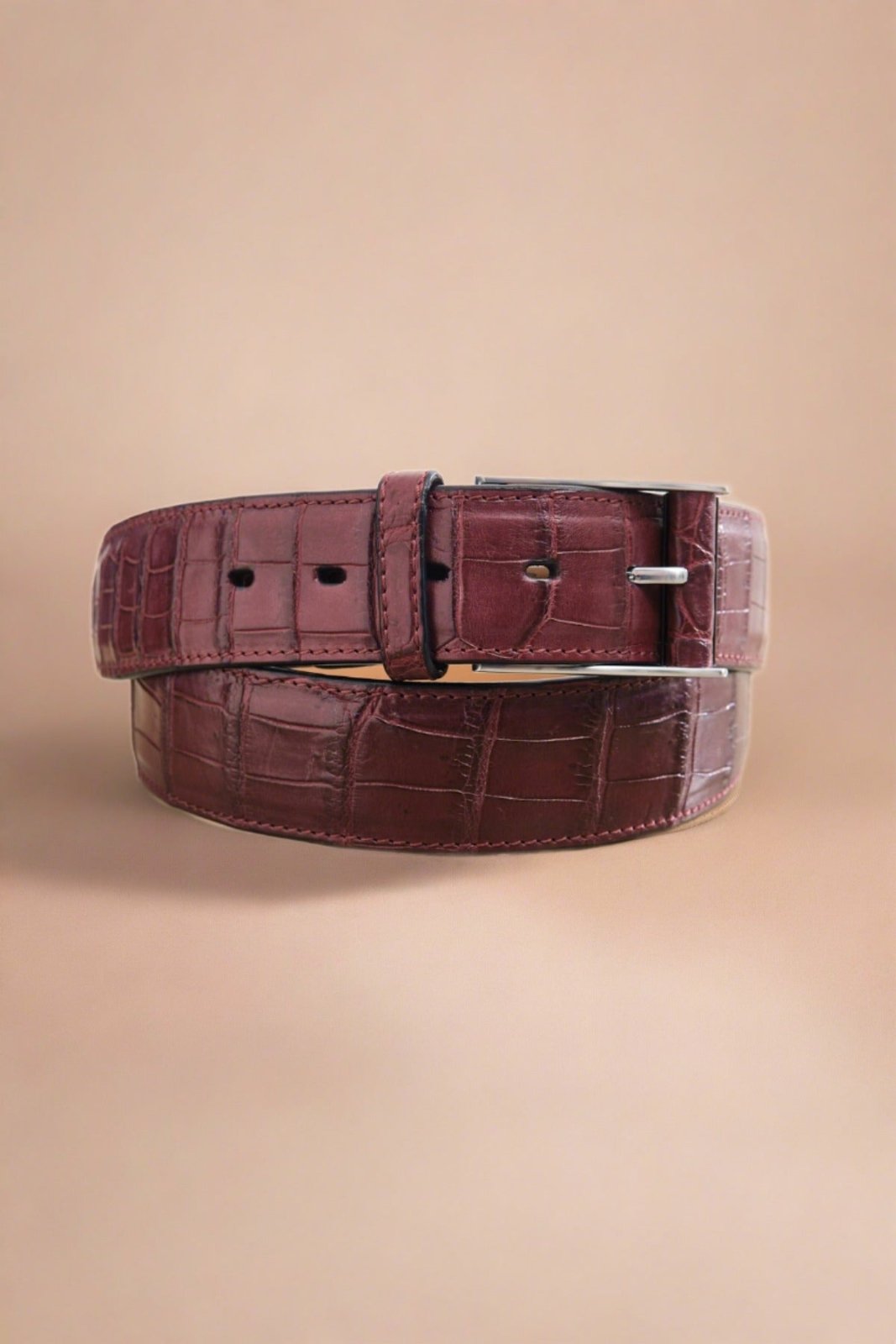 Burgundy Crocodile Leather belt - ADAMO