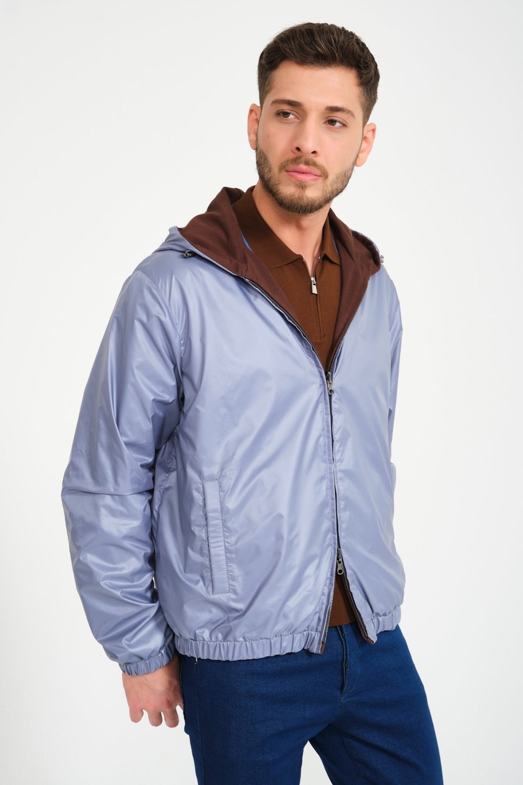 Burgundy / Ice Grey Double Face Waterproof Jacket - ADAMO