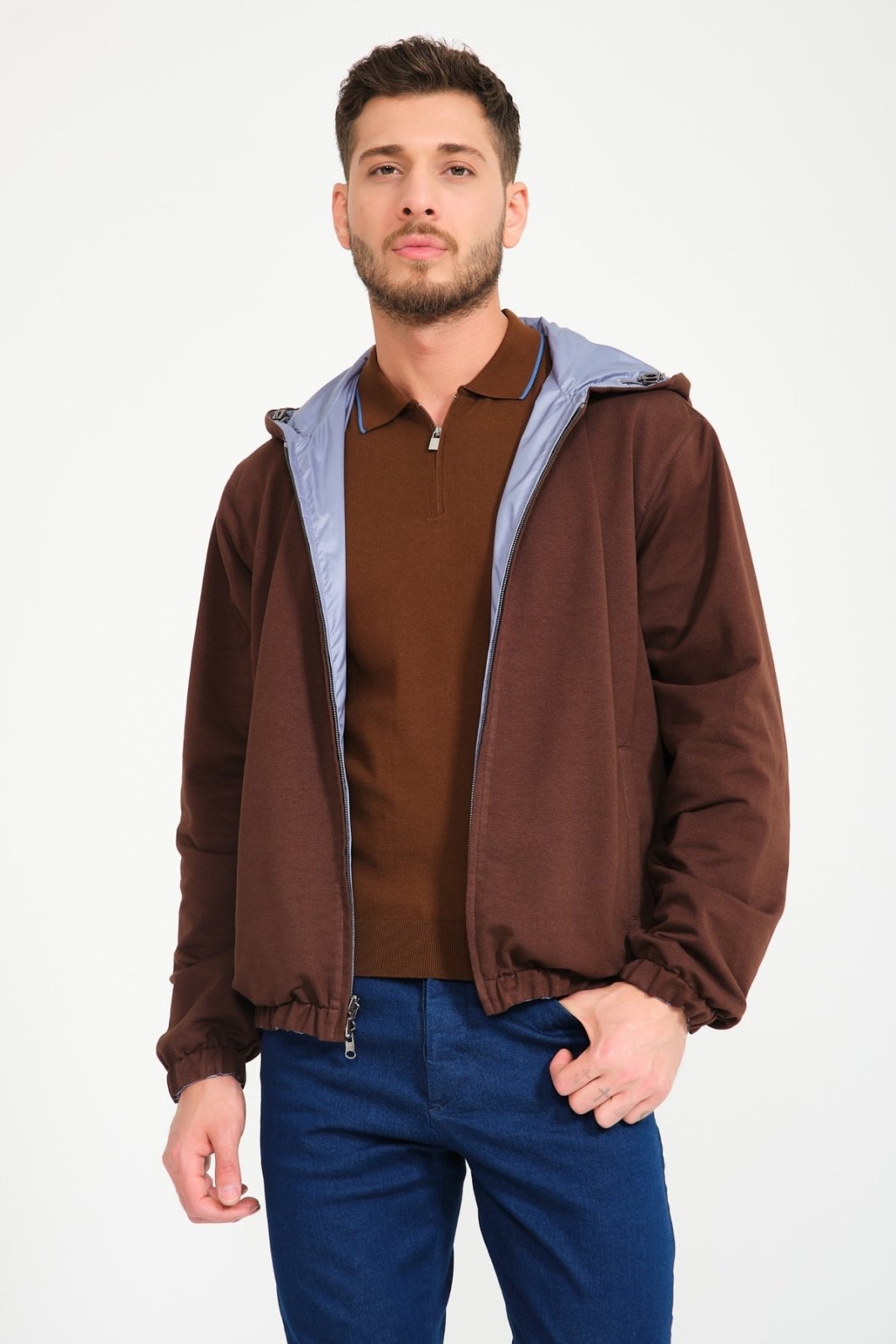 Burgundy / Ice Grey Double Face Waterproof Jacket - ADAMO