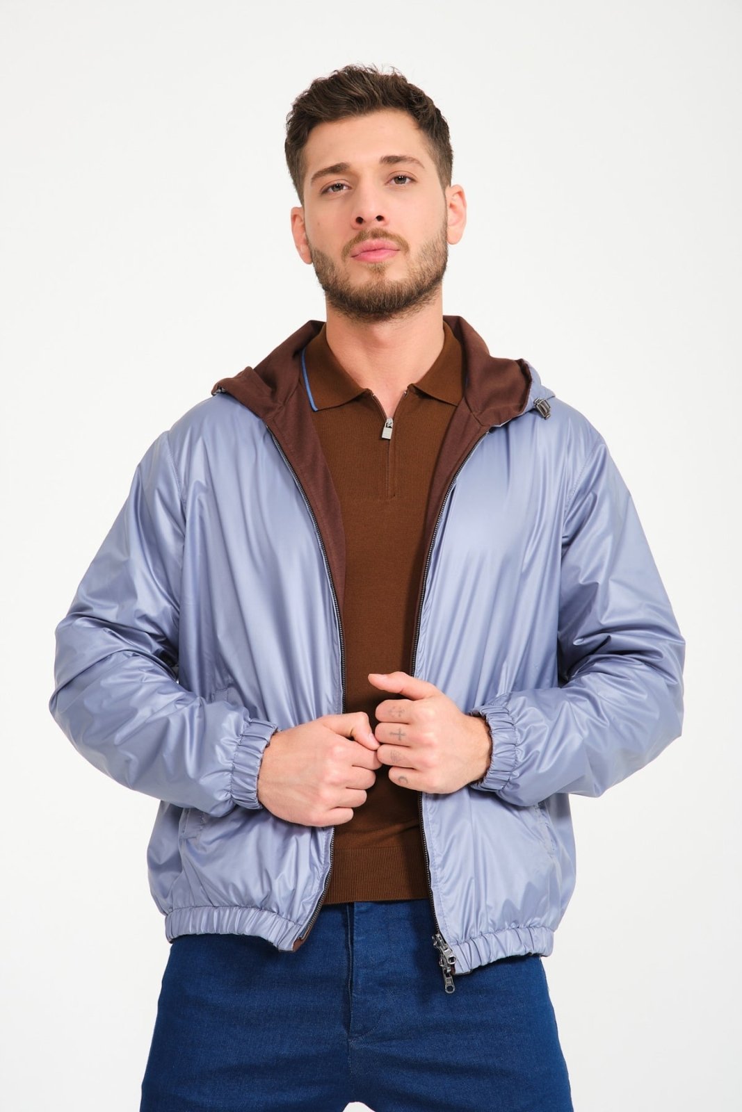 Burgundy / Ice Grey Double Face Waterproof Jacket - ADAMO