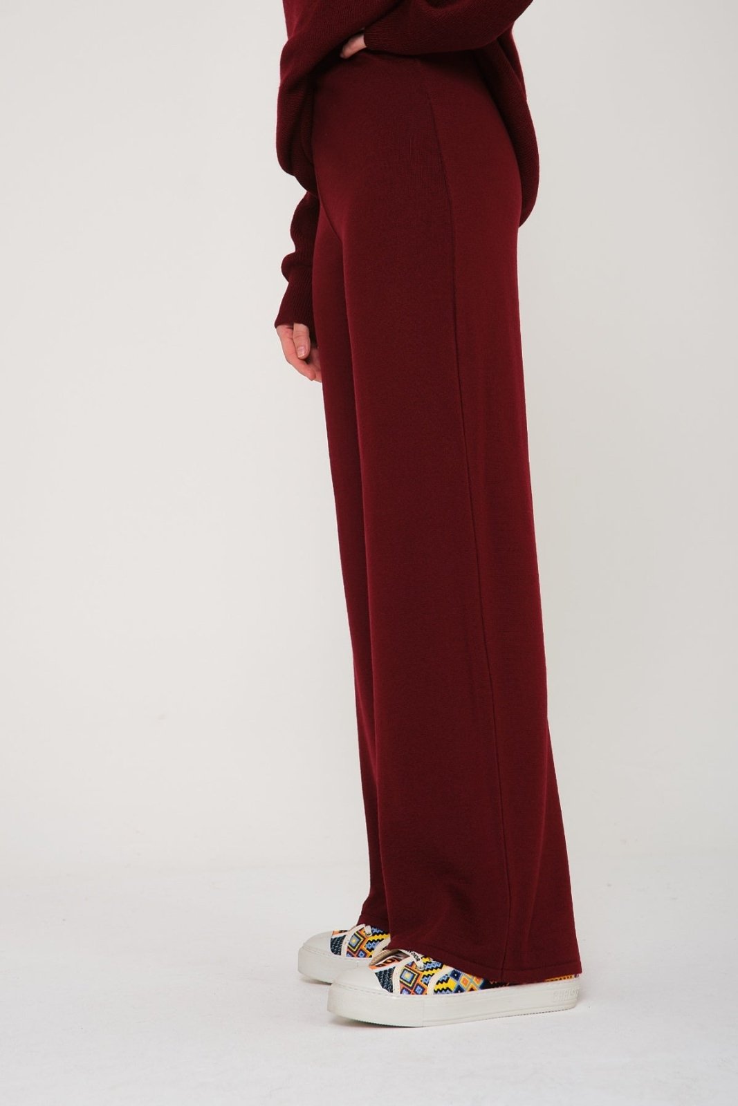 Burgundy Knit Wool Sweater & Pants Set - ADAMO