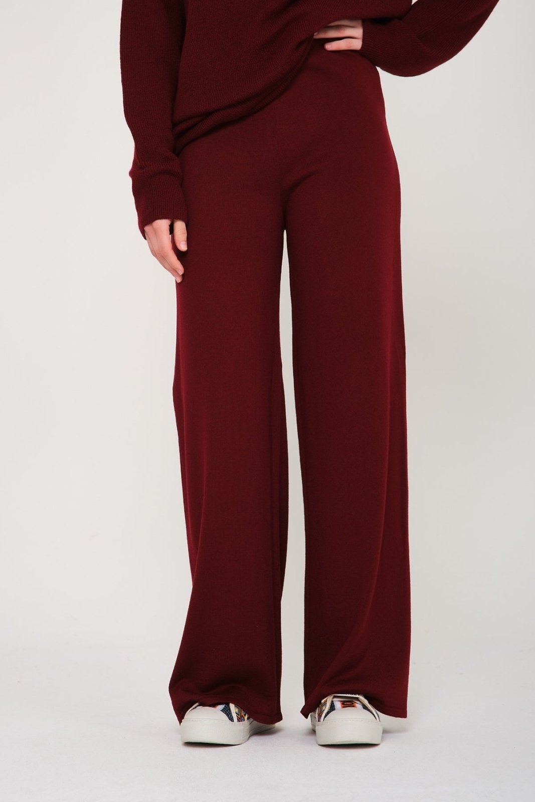 Burgundy Knit Wool Sweater & Pants Set - ADAMO