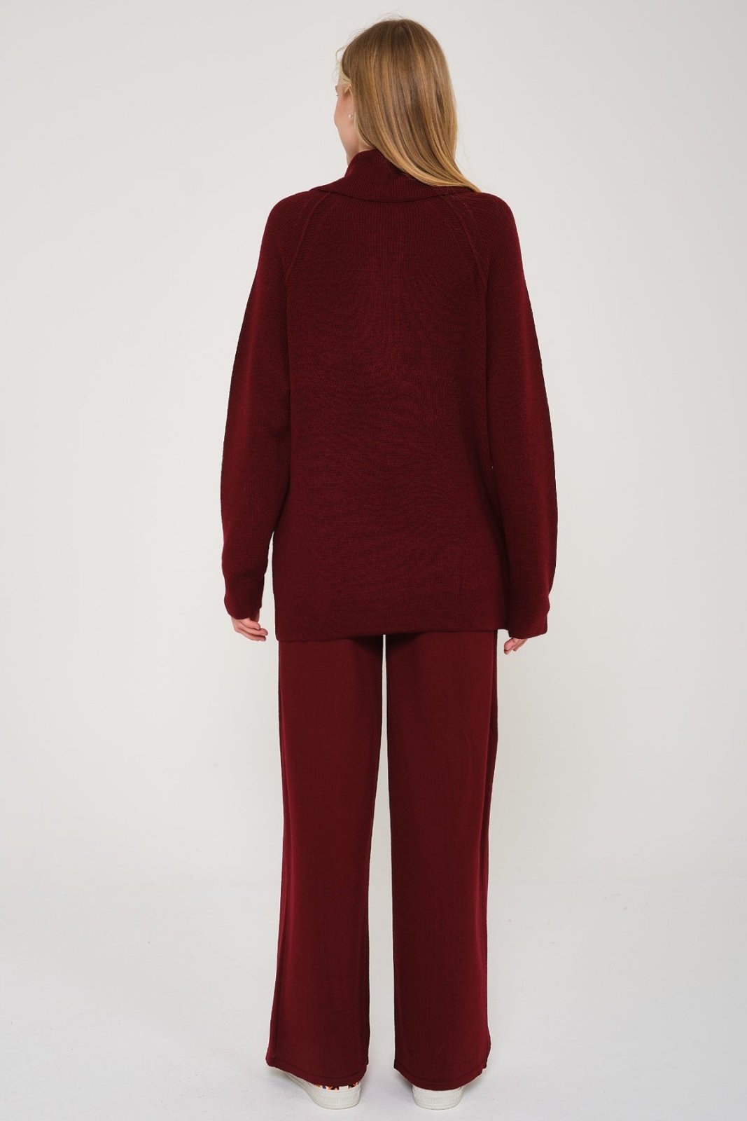 Burgundy Knit Wool Sweater & Pants Set - ADAMO