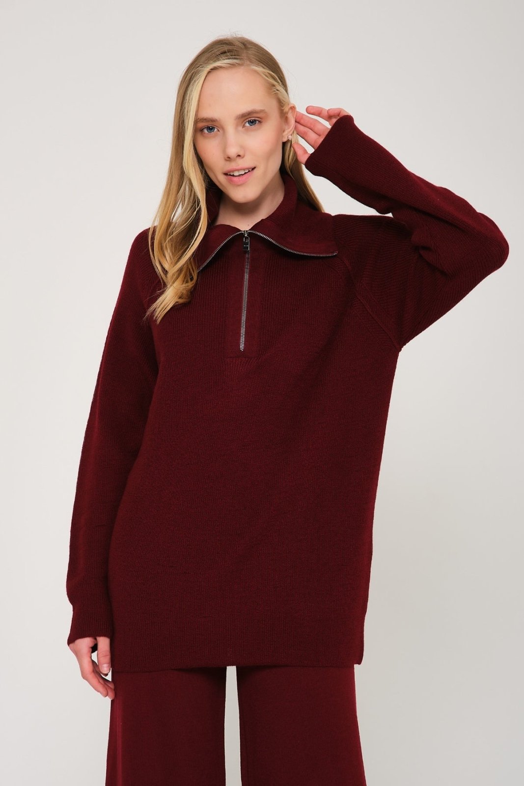 Burgundy Knit Wool Sweater & Pants Set - ADAMO