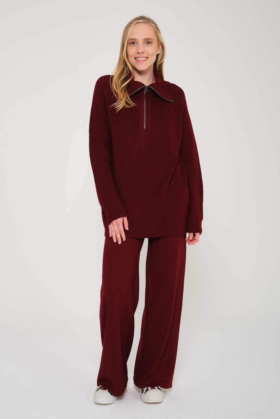 Burgundy Knit Wool Sweater & Pants Set - ADAMO