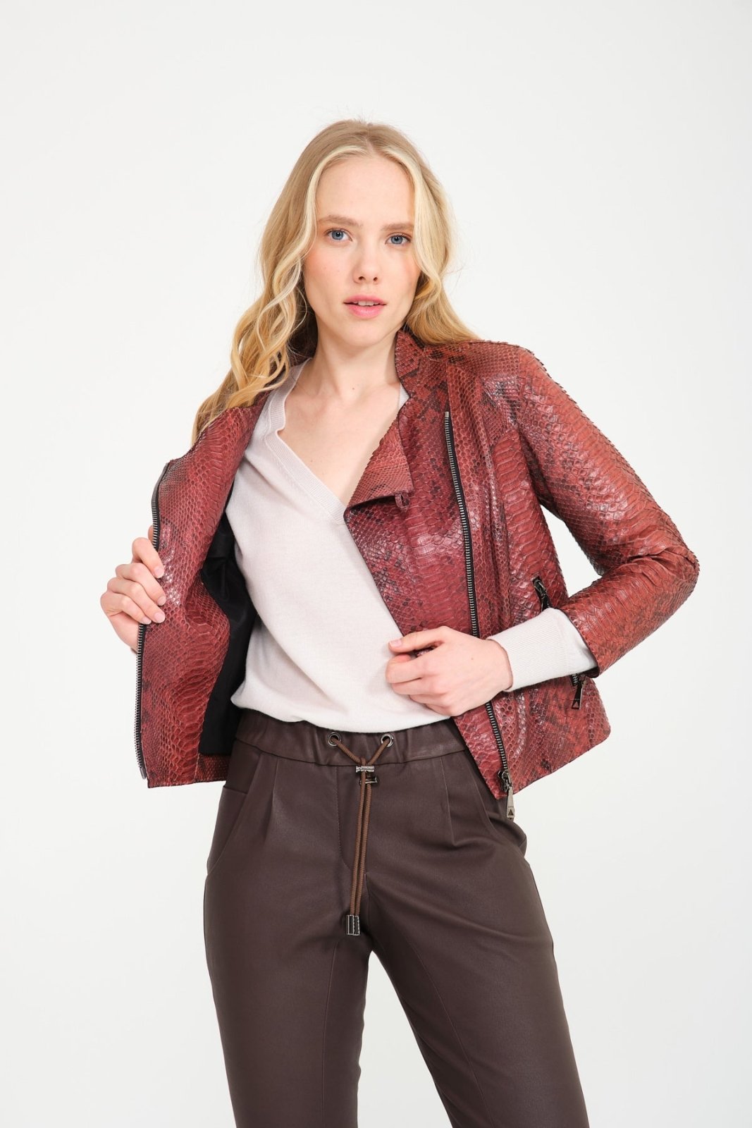 Burgundy Python Leather Jacket - ADAMO