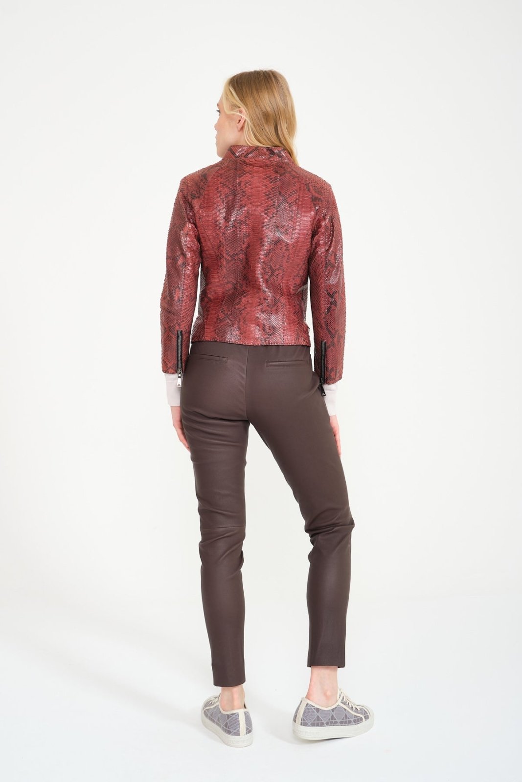 Burgundy Python Leather Jacket - ADAMO