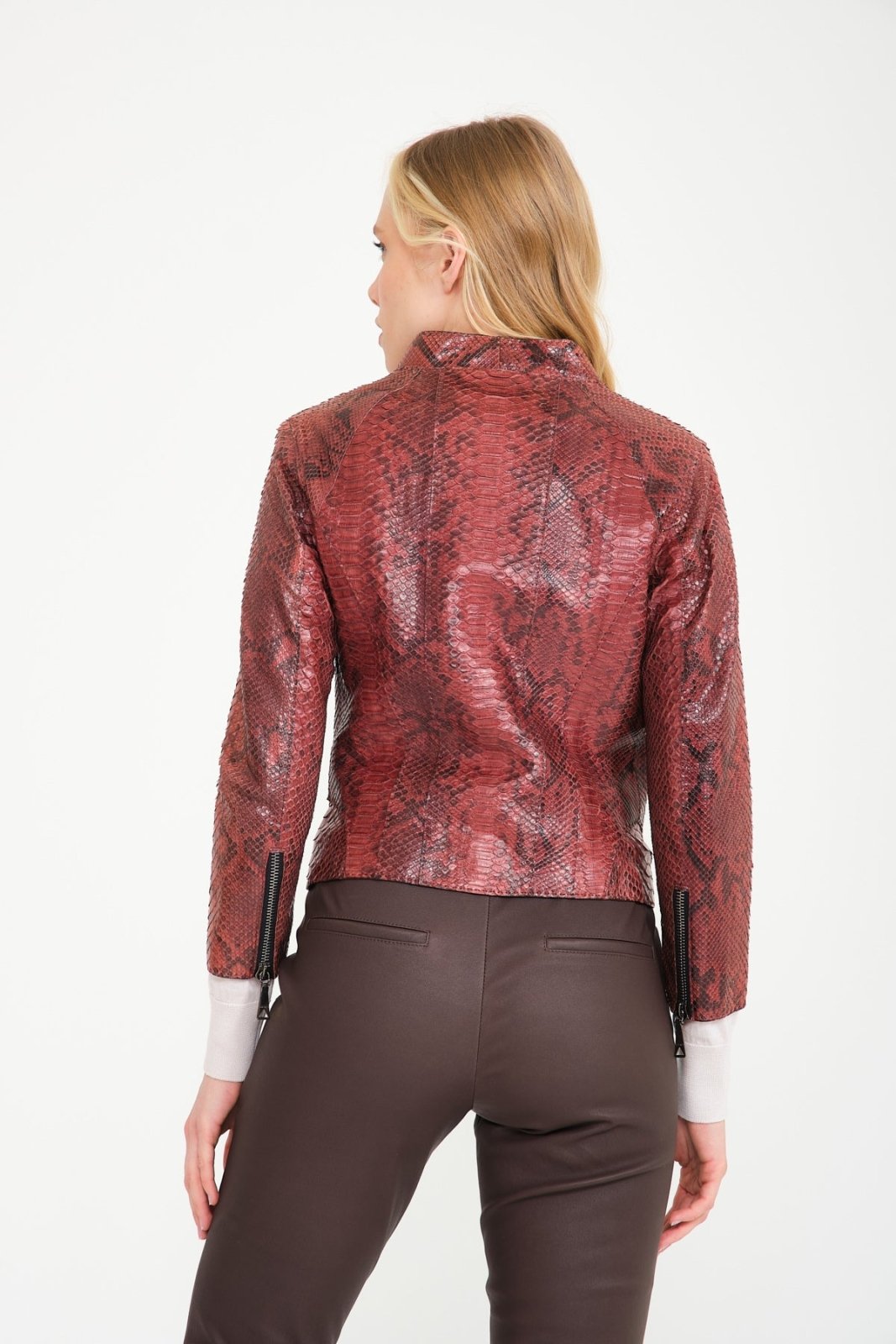 Burgundy Python Leather Jacket - ADAMO