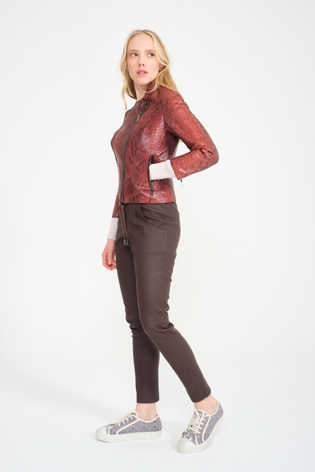 Burgundy Python Leather Jacket - ADAMO