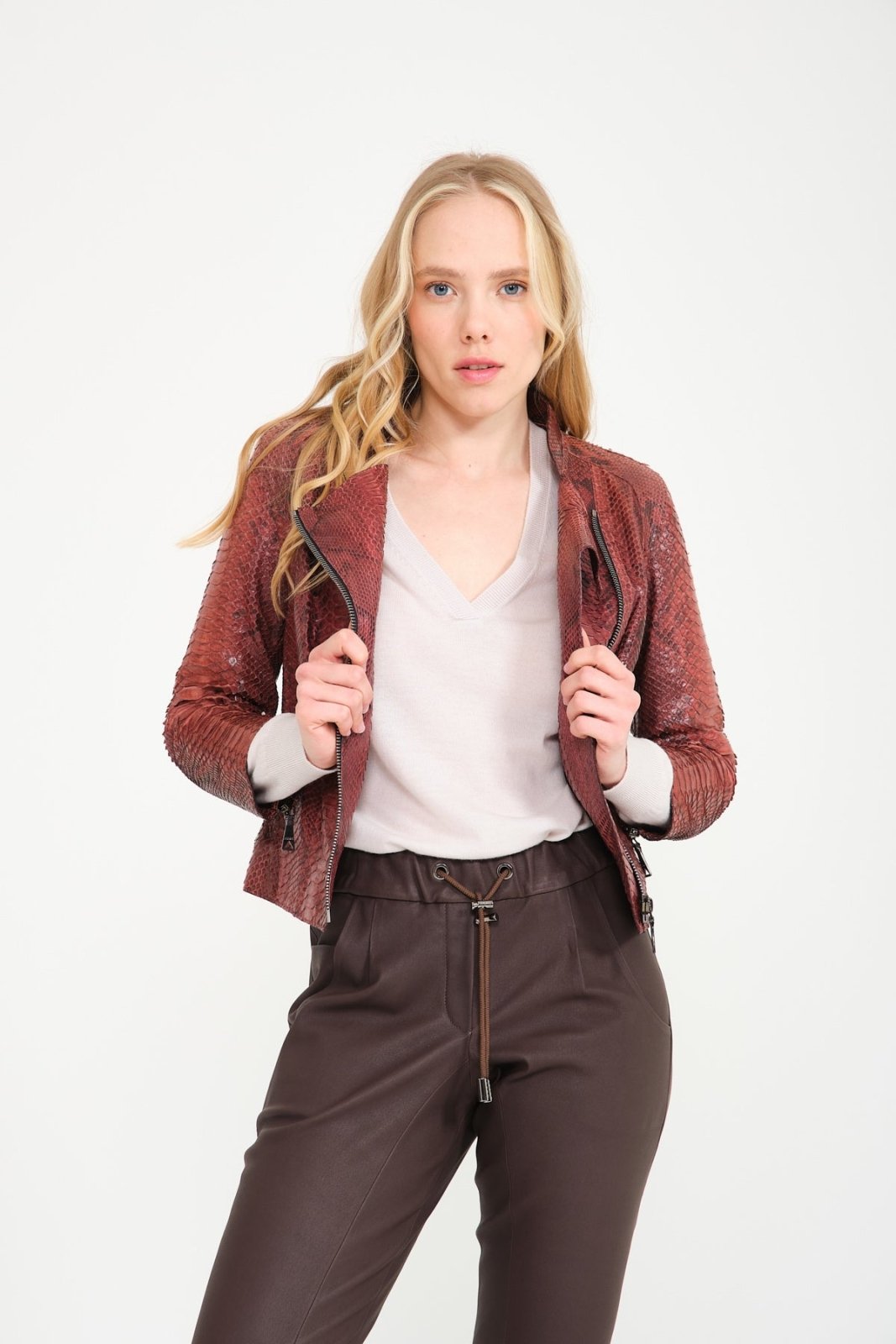 Burgundy Python Leather Jacket - ADAMO