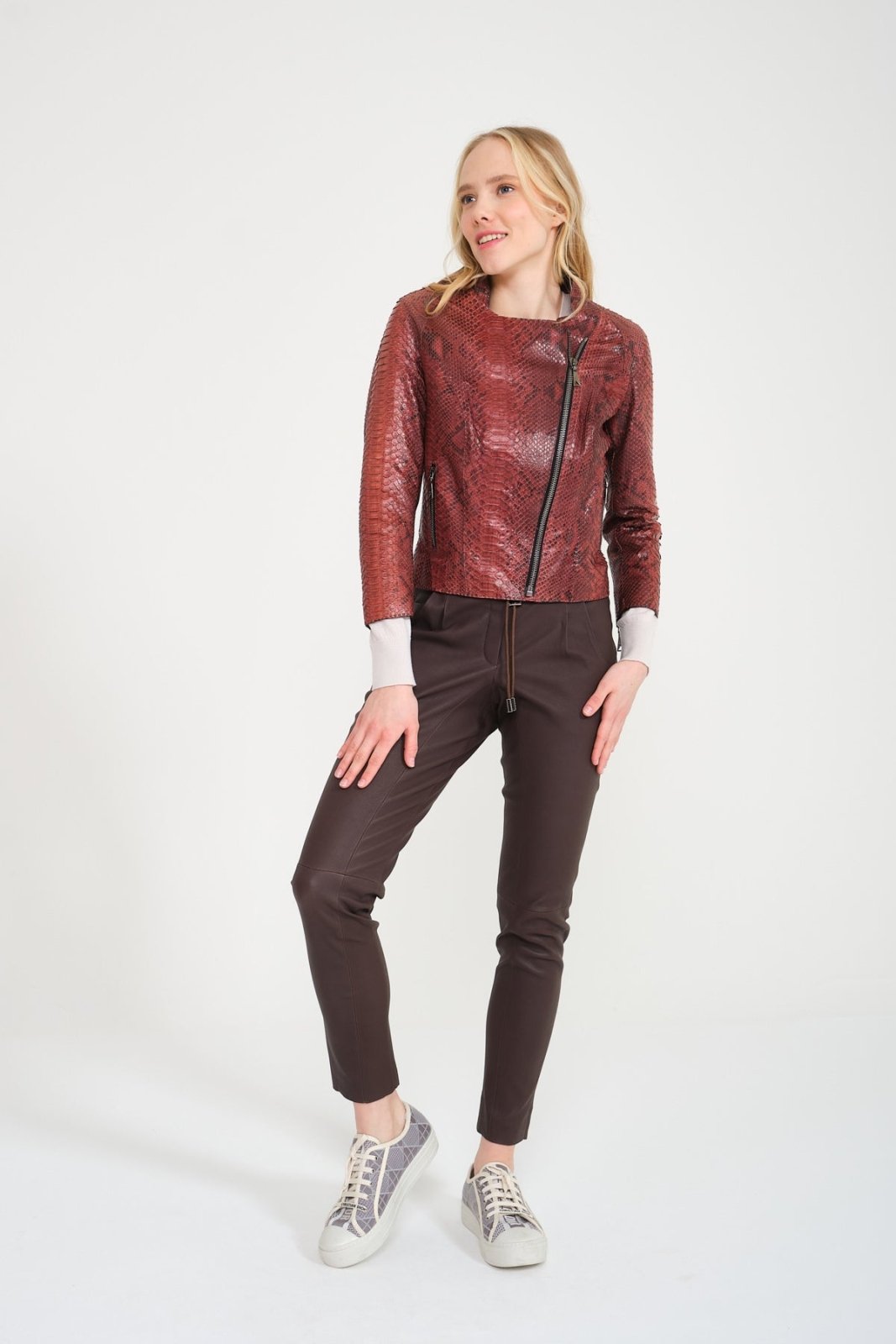 Burgundy Python Leather Jacket - ADAMO