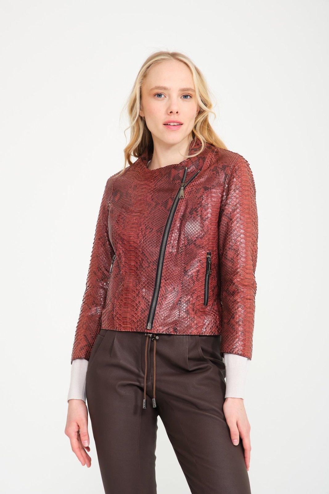 Burgundy Python Leather Jacket - ADAMO